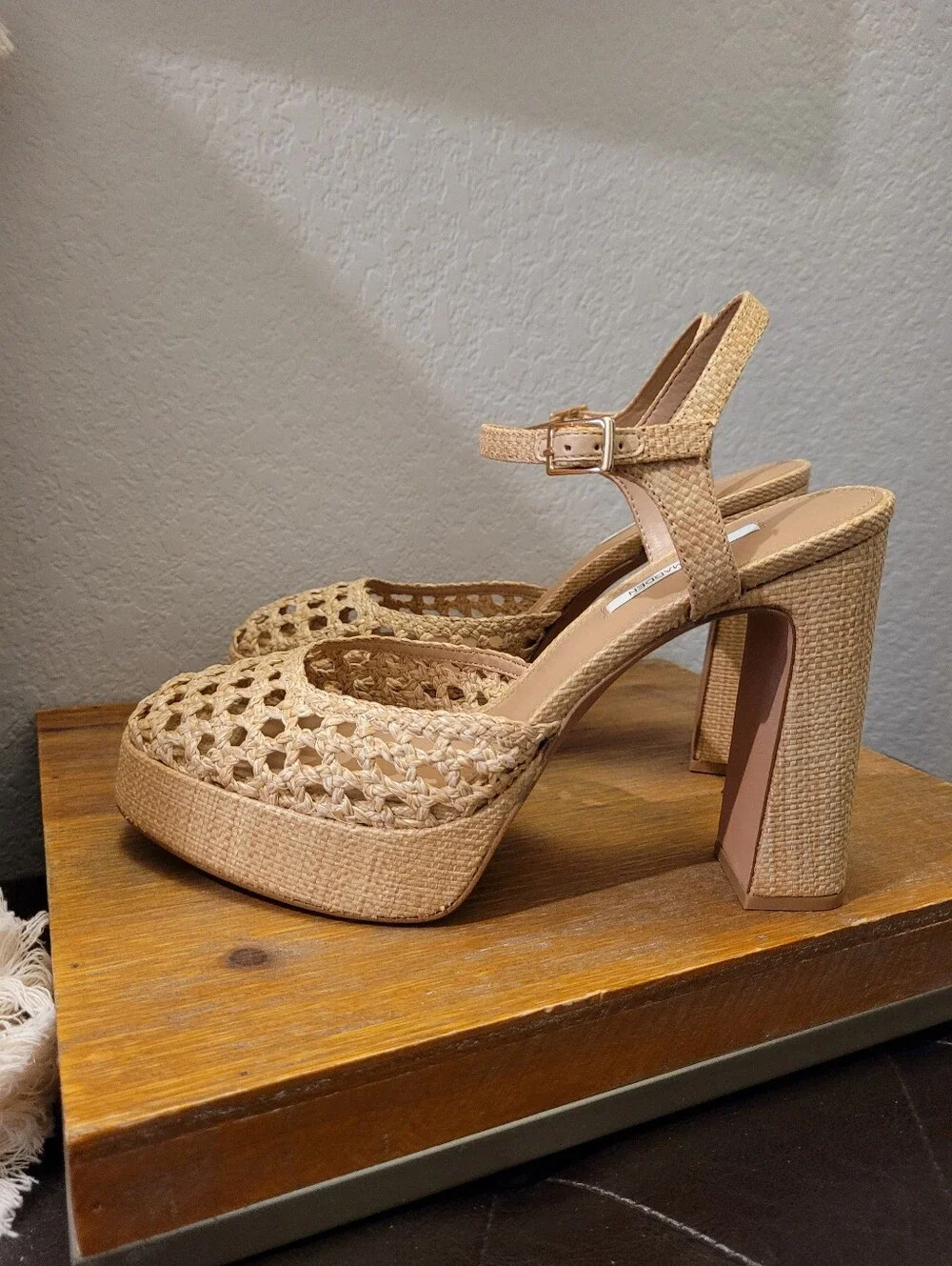 NWOB Natural Woven Platform Sandal with Ankle Strap